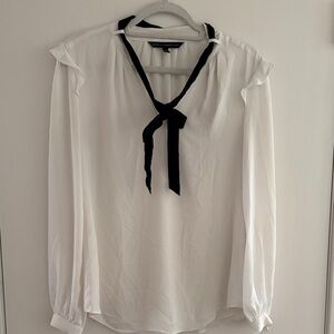 White House Black Market White Blouse with Black Tie